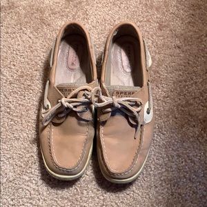 Tan Sperry boat shoes